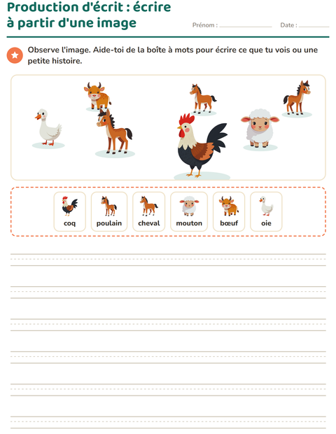 Aperçu de la fiche Production d'écrit avec Animaux de la ferme pour CE1 (cours élémentaire 1)