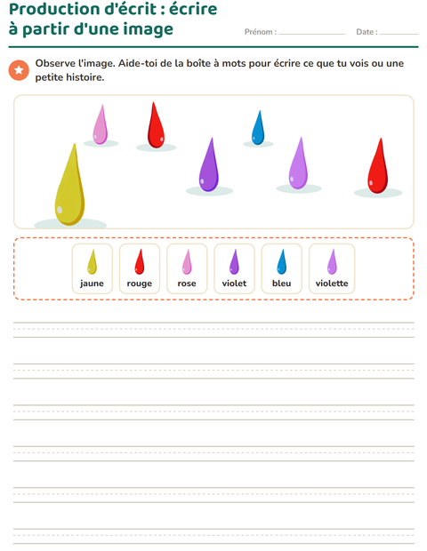 Aperçu de la fiche Production d'écrit avec Couleurs pour CE1 (cours élémentaire 1)
