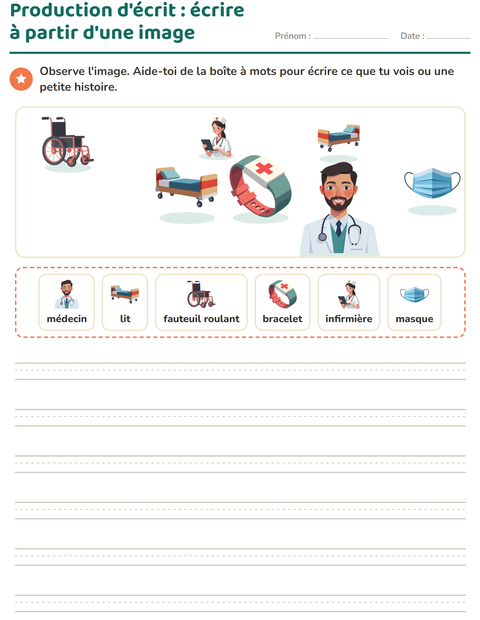 Aperçu de la fiche Production d'écrit avec Hôpital pour CE1 (cours élémentaire 1)