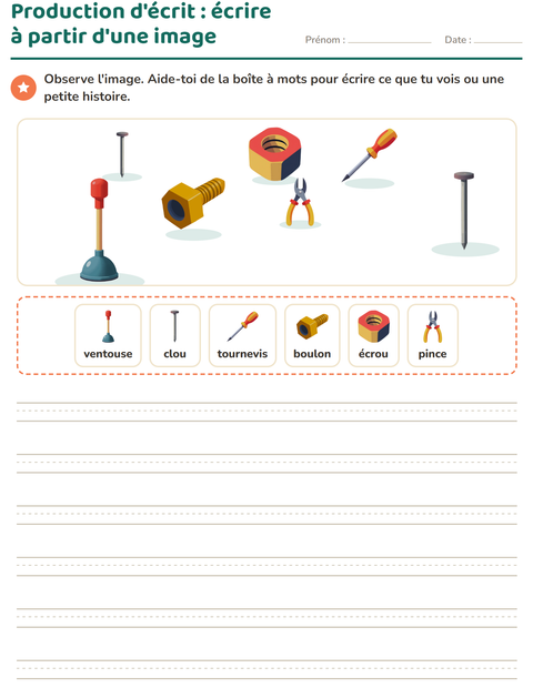 Aperçu de la fiche Production d'écrit avec Outils pour CE1 (cours élémentaire 1)