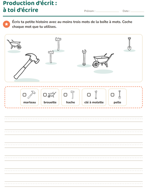 Aperçu de la fiche Production d'écrit avec Outils NB pour CE1 (cours élémentaire 1)