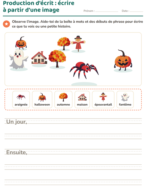 Aperçu de la fiche Production d'écrit avec Divers pour CE1 (cours élémentaire 1)