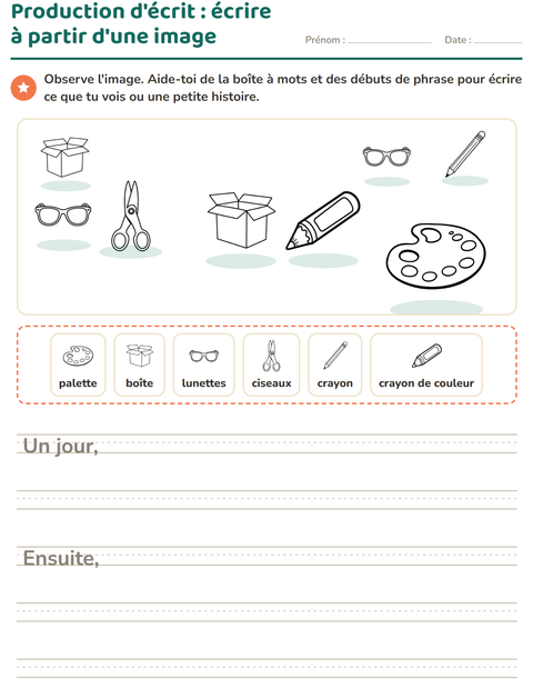 Aperçu de la fiche Production d'écrit avec Éducation NB pour CE1 (cours élémentaire 1)