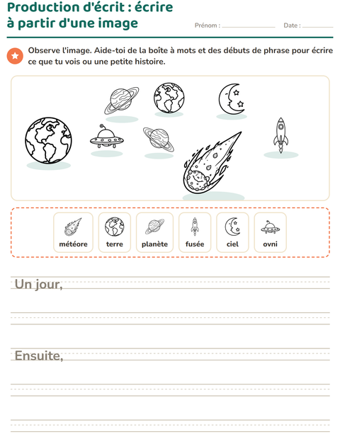 Aperçu de la fiche Production d'écrit avec Espace NB pour CE1 (cours élémentaire 1)