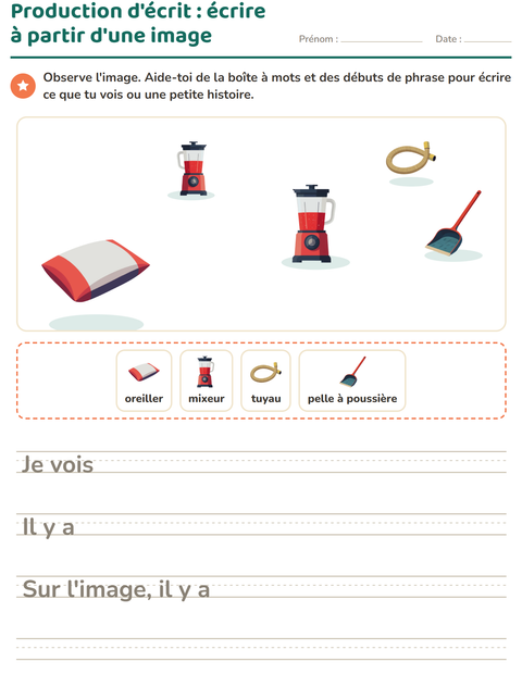 Aperçu de la fiche Production d'écrit avec Autour de la maison pour CE1 (cours élémentaire 1)