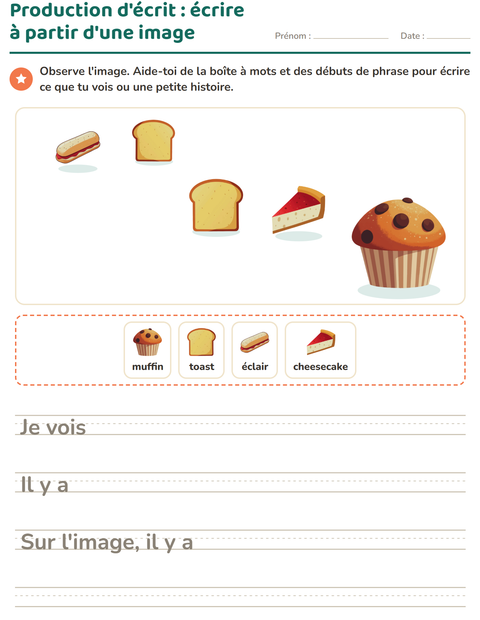 Aperçu de la fiche Production d'écrit avec Boulangerie pour CE1 (cours élémentaire 1)