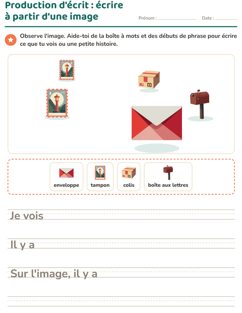 Aperçu de la fiche Production d'écrit avec Bureau de poste pour CE1 (cours élémentaire 1)