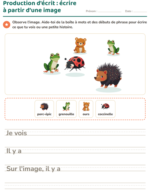 Aperçu de la fiche Production d'écrit avec Créatures de la forêt pour CE1 (cours élémentaire 1)