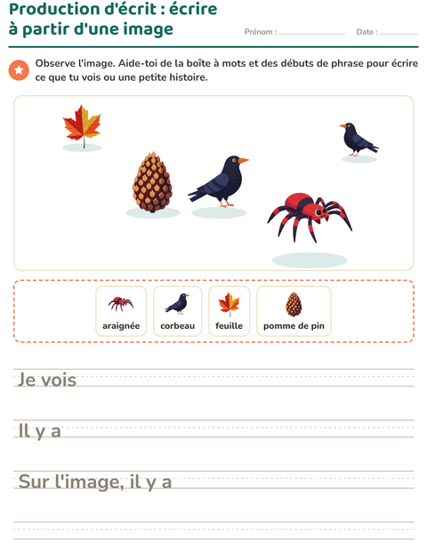 Aperçu de la fiche Production d'écrit avec Divers pour CE1 (cours élémentaire 1)