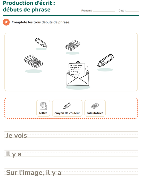Aperçu de la fiche Production d'écrit avec Éducation NB pour CE1 (cours élémentaire 1)