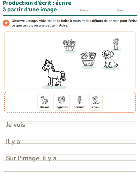 Aperçu de la fiche Production d'écrit avec Ferme NB pour CE1 (cours élémentaire 1)