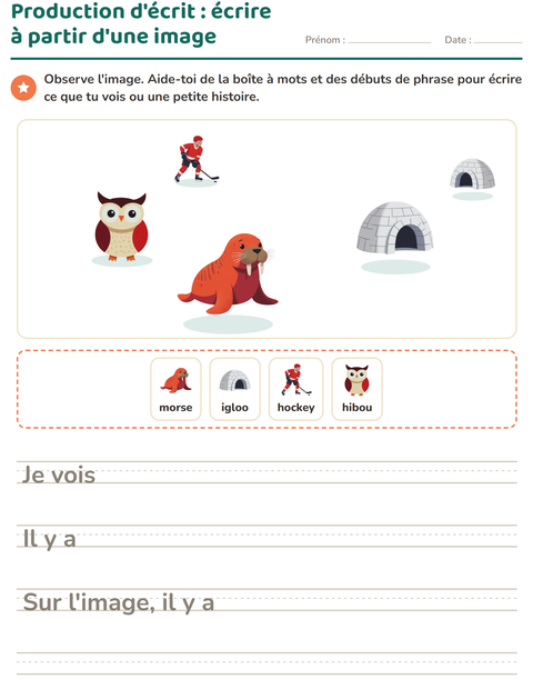 Aperçu de la fiche Production d'écrit avec Hiver pour CE1 (cours élémentaire 1)