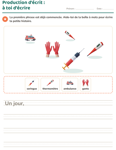 Aperçu de la fiche Production d'écrit avec Hôpital pour CE1 (cours élémentaire 1)