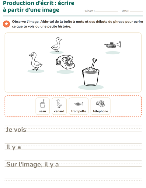 Aperçu de la fiche Production d'écrit avec Jouets NB 2 pour CE1 (cours élémentaire 1)