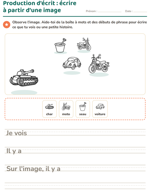 Aperçu de la fiche Production d'écrit avec Jouets NB pour CE1 (cours élémentaire 1)