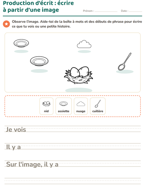 Aperçu de la fiche Production d'écrit avec Maison et Nature NB pour CE1 (cours élémentaire 1)