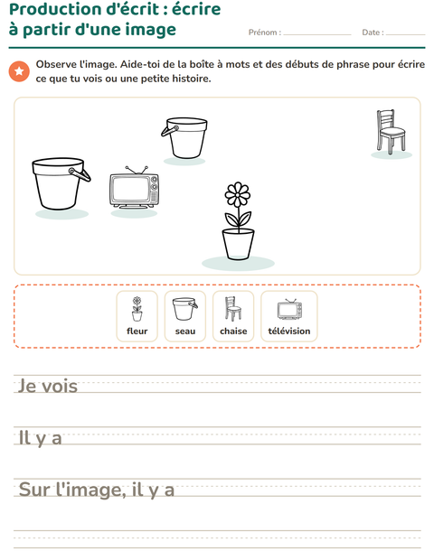 Aperçu de la fiche Production d'écrit avec Maison NB 2 pour CE1 (cours élémentaire 1)