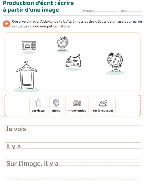 Aperçu de la fiche Production d'écrit avec Ménage NB pour CE1 (cours élémentaire 1)