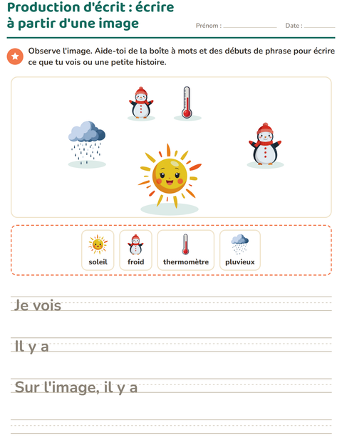 Aperçu de la fiche Production d'écrit avec Météo pour CE1 (cours élémentaire 1)