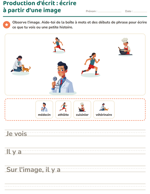 Aperçu de la fiche Production d'écrit avec Métiers pour CE1 (cours élémentaire 1)