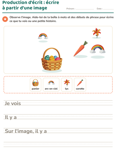 Aperçu de la fiche Production d'écrit avec Pâques pour CE1 (cours élémentaire 1)
