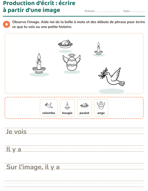Aperçu de la fiche Production d'écrit avec Pâques NB 2 pour CE1 (cours élémentaire 1)