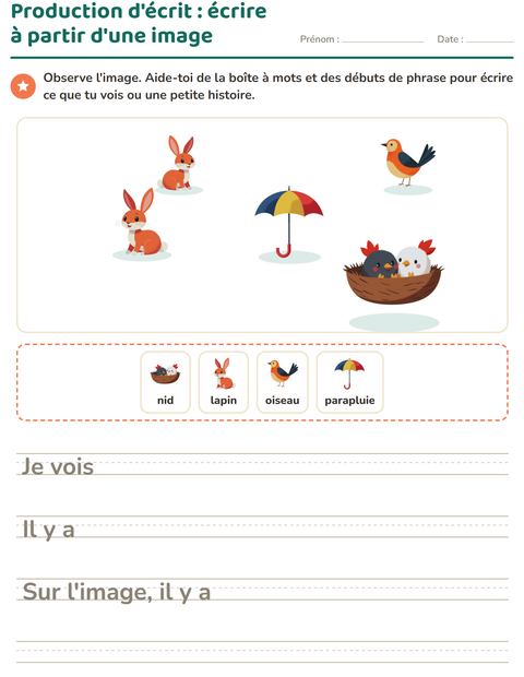 Aperçu de la fiche Production d'écrit avec Printemps pour CE1 (cours élémentaire 1)