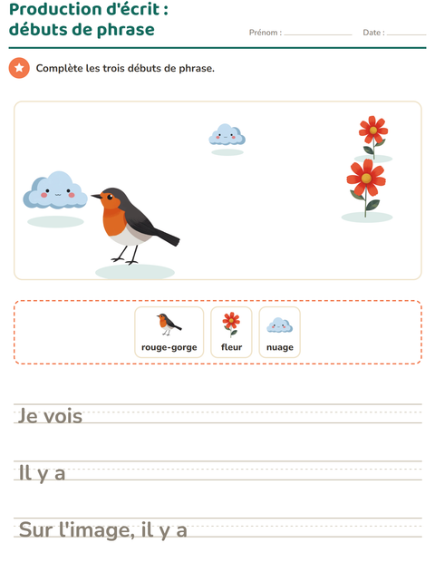 Aperçu de la fiche Production d'écrit avec Printemps pour CE1 (cours élémentaire 1)