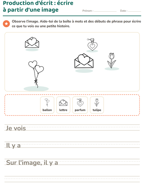 Aperçu de la fiche Production d'écrit avec Saint-Valentin NB 2 pour CE1 (cours élémentaire 1)
