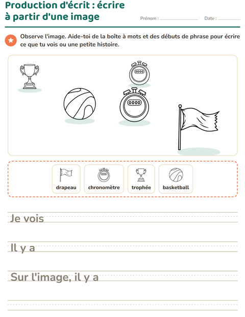 Aperçu de la fiche Production d'écrit avec Sports NB 2 pour CE1 (cours élémentaire 1)