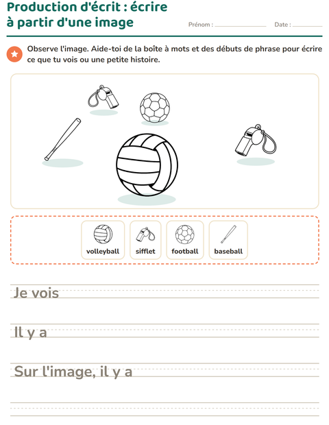 Aperçu de la fiche Production d'écrit avec Sports NB pour CE1 (cours élémentaire 1)