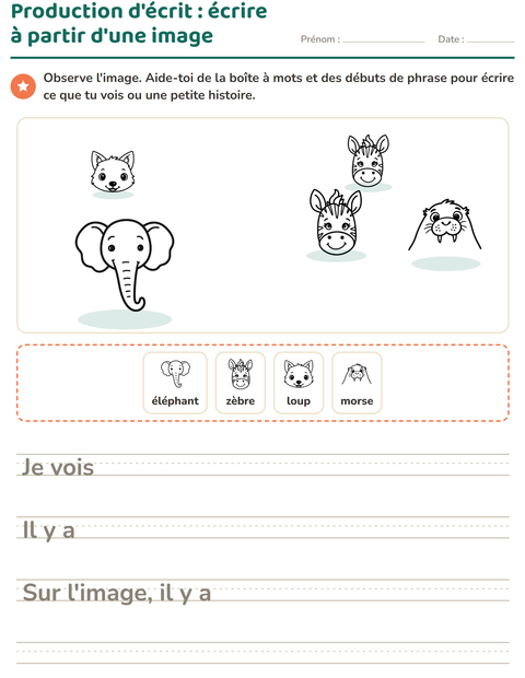 Aperçu de la fiche Production d'écrit avec Visages NB pour CE1 (cours élémentaire 1)