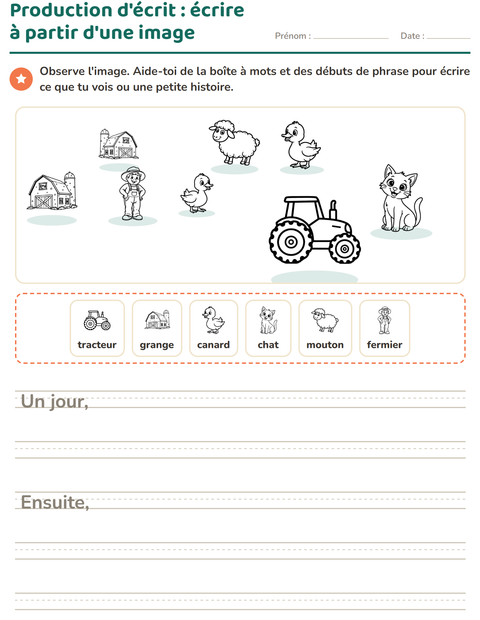 Aperçu de la fiche Production d'écrit avec Ferme NB pour CE1 (cours élémentaire 1)