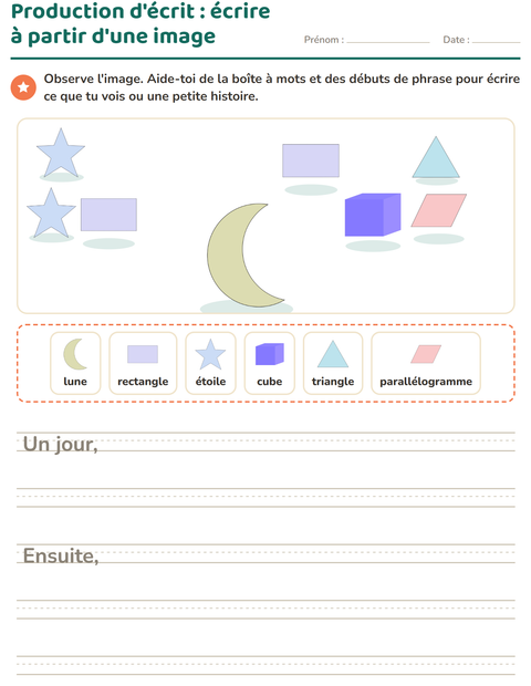 Aperçu de la fiche Production d'écrit avec Formes pour CE1 (cours élémentaire 1)