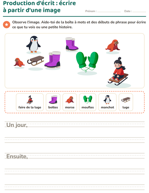 Aperçu de la fiche Production d'écrit avec Hiver pour CE1 (cours élémentaire 1)