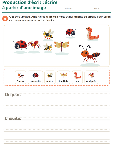 Aperçu de la fiche Production d'écrit avec Insectes et bestioles pour CE1 (cours élémentaire 1)