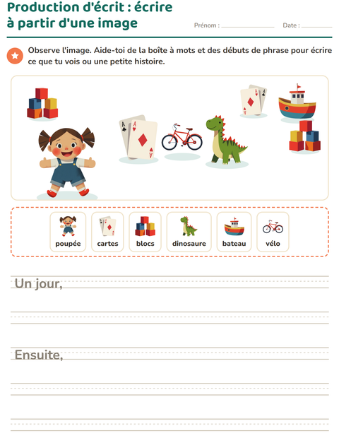 Aperçu de la fiche Production d'écrit avec Jouets pour CE1 (cours élémentaire 1)