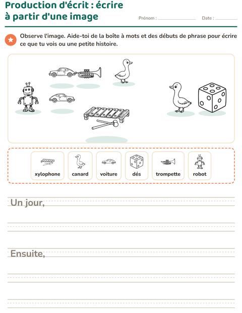 Aperçu de la fiche Production d'écrit avec Jouets NB 2 pour CE1 (cours élémentaire 1)