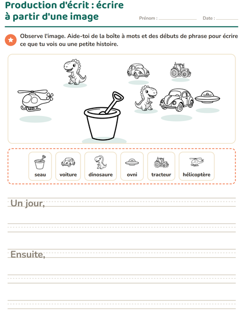 Aperçu de la fiche Production d'écrit avec Jouets NB pour CE1 (cours élémentaire 1)