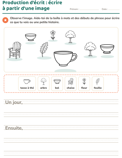 Aperçu de la fiche Production d'écrit avec Maison et Nature NB pour CE1 (cours élémentaire 1)
