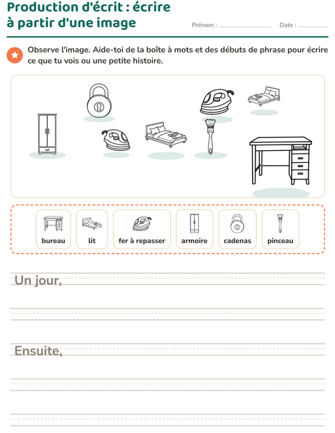 Aperçu de la fiche Production d'écrit avec Maison NB 2 pour CE1 (cours élémentaire 1)