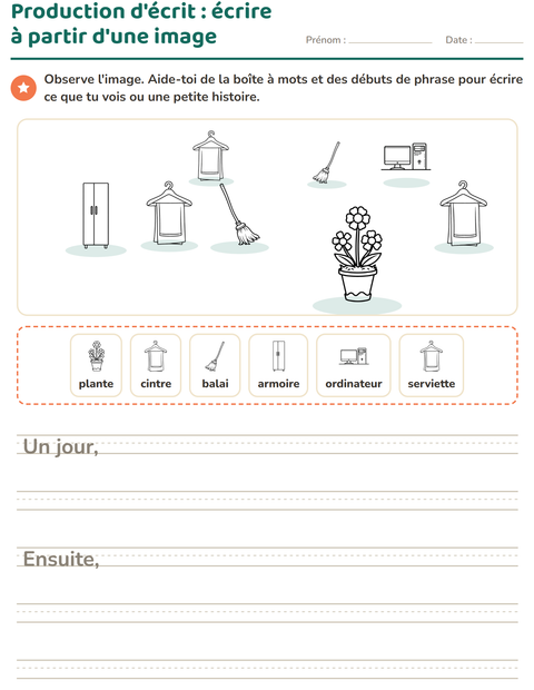 Aperçu de la fiche Production d'écrit avec Ménage NB pour CE1 (cours élémentaire 1)