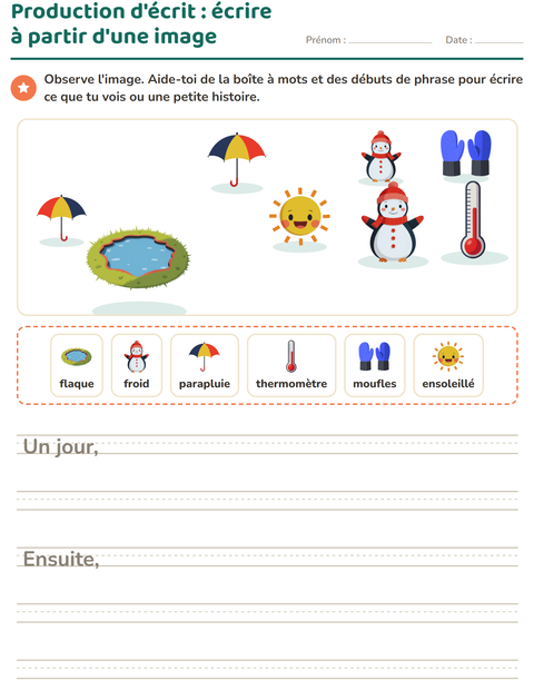 Aperçu de la fiche Production d'écrit avec Météo pour CE1 (cours élémentaire 1)