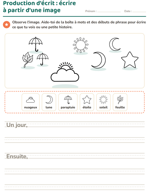 Aperçu de la fiche Production d'écrit avec Nature NB pour CE1 (cours élémentaire 1)