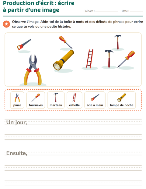 Aperçu de la fiche Production d'écrit avec Outils pour CE1 (cours élémentaire 1)