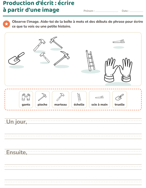 Aperçu de la fiche Production d'écrit avec Outils NB pour CE1 (cours élémentaire 1)