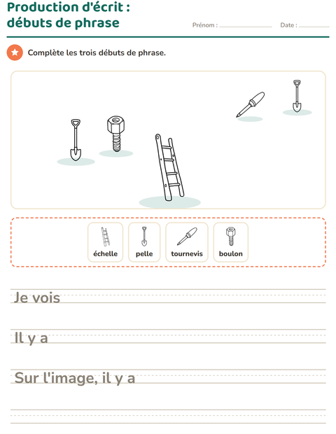 Aperçu de la fiche Production d'écrit avec Outils NB pour CE1 (cours élémentaire 1)