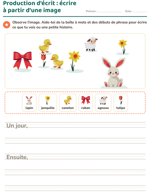 Aperçu de la fiche Production d'écrit avec Pâques pour CE1 (cours élémentaire 1)