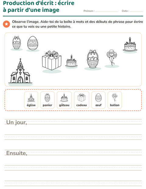Aperçu de la fiche Production d'écrit avec Pâques NB 2 pour CE1 (cours élémentaire 1)