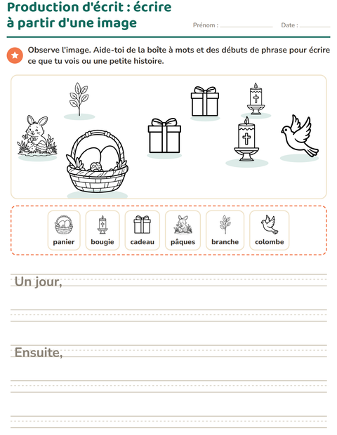 Aperçu de la fiche Production d'écrit avec Pâques NB pour CE1 (cours élémentaire 1)